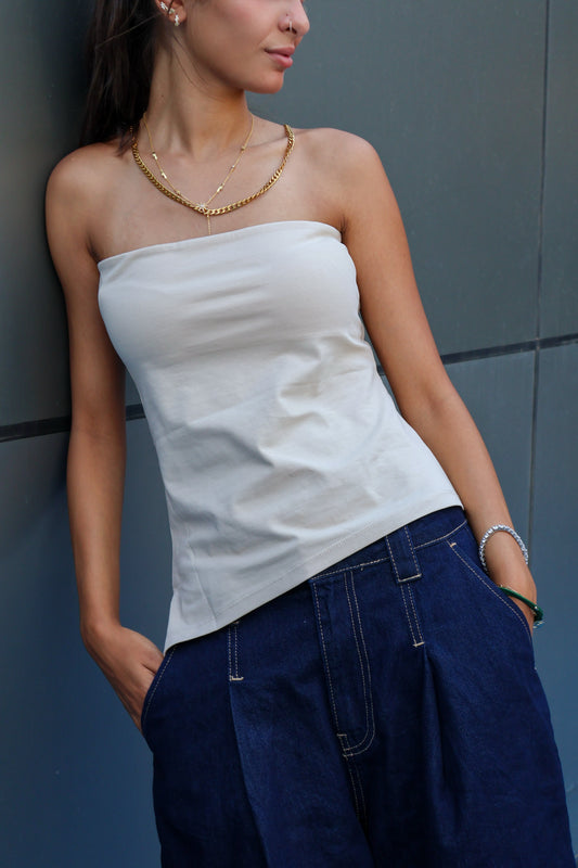 Tube top one sided cut Beige