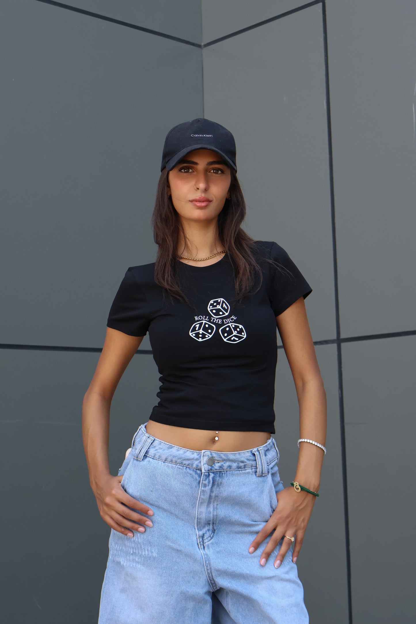 Printed black dice top