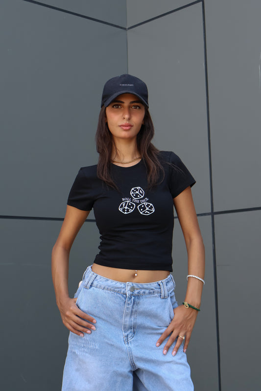 Printed black dice top