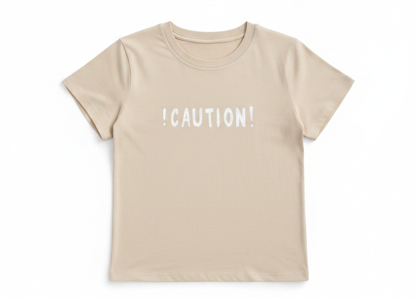 ⁠⁠Printed beige caution top