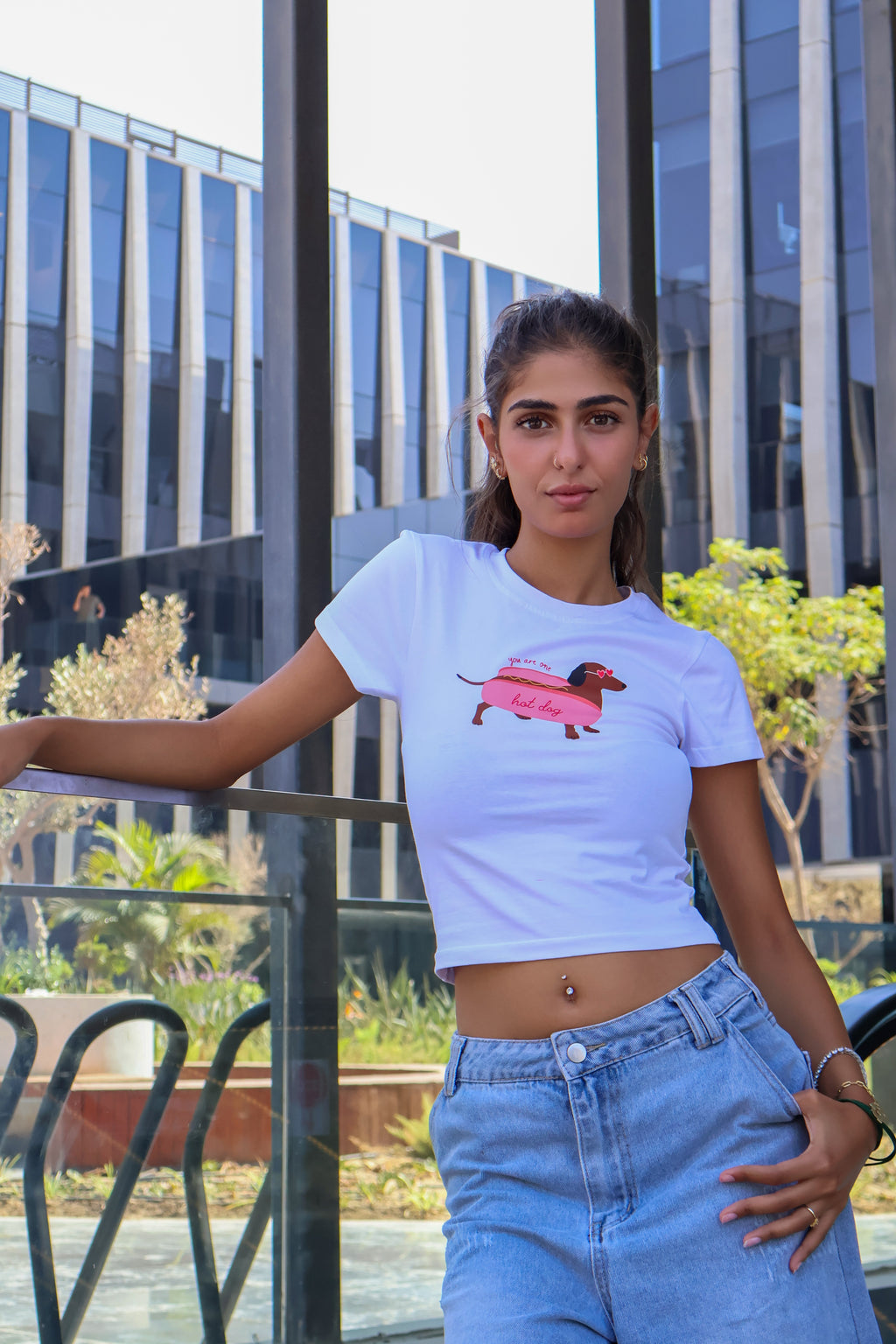 Printed white hot dog top