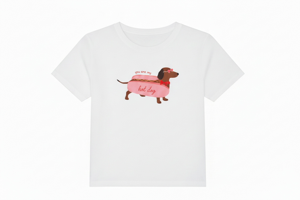Printed white hot dog top
