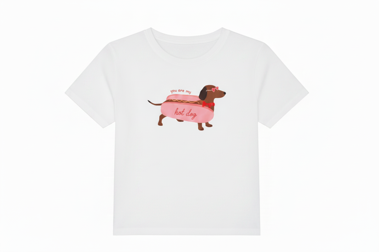 Printed white hot dog top